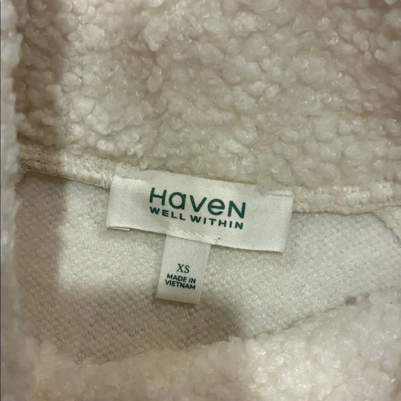 Haven XS Crm Cowl Neck FAUX Sherpa LOOK/Polyester pullover NWOT.SEE sewn in tag. - Picture 5 of 7